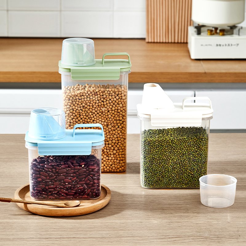 Food Storage Container Transparent Grain Jar with Handle Portable Rice Bottle With Lid and Double Buckle