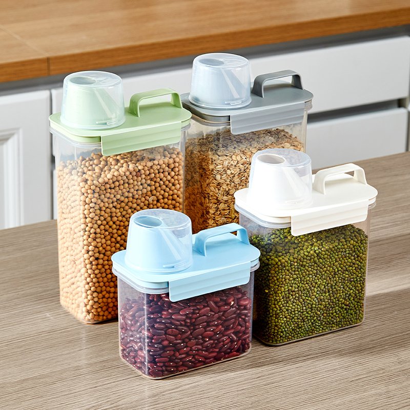 Food Storage Container Transparent Grain Jar with Handle Portable Rice Bottle With Lid and Double Buckle