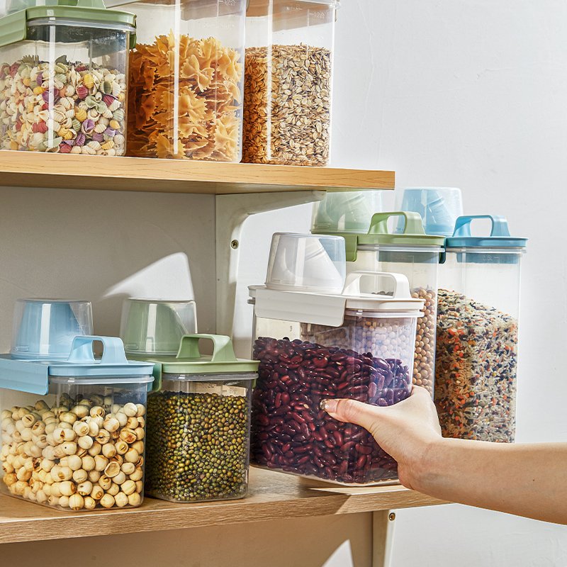 Food Storage Container Transparent Grain Jar with Handle Portable Rice Bottle With Lid and Double Buckle