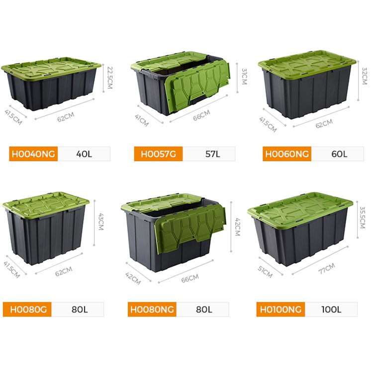 Eco friendly 80l green lid heavy duty plastic storage box