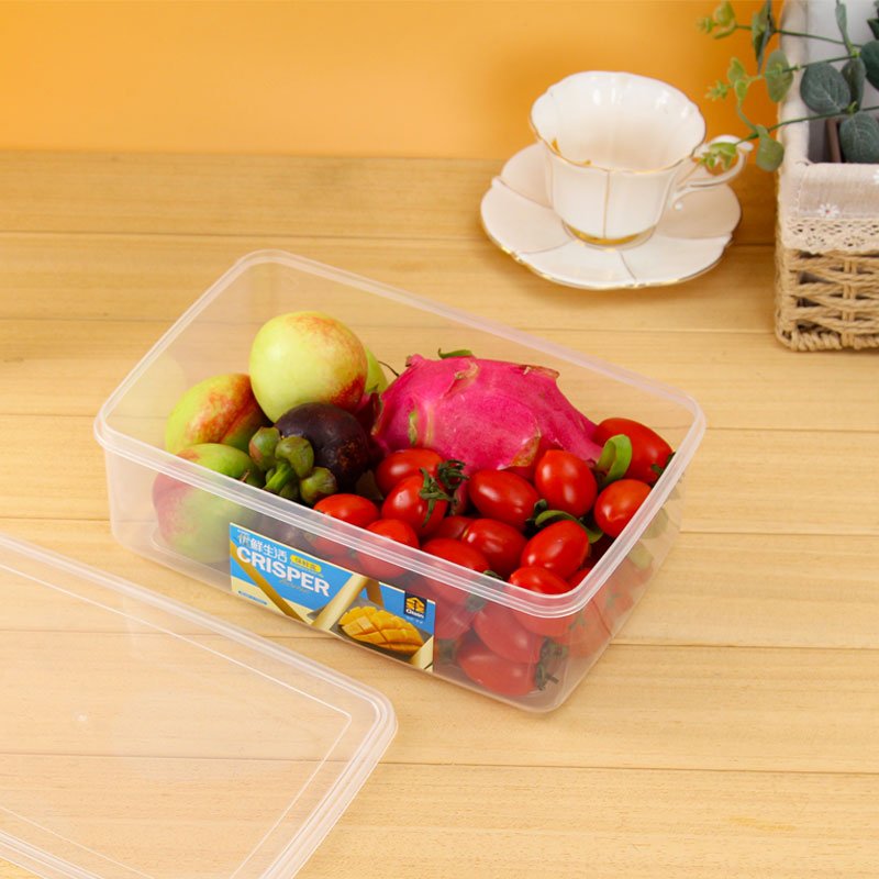 Stackable rectangular shape attached lid clear plastic box set