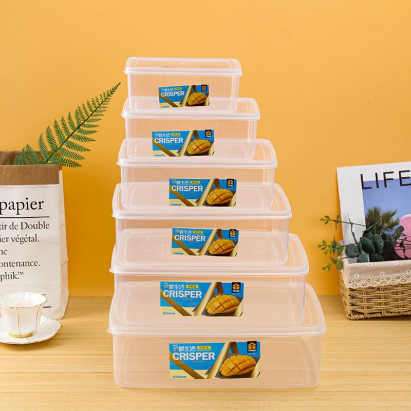 Stackable rectangular shape attached lid clear plastic box set