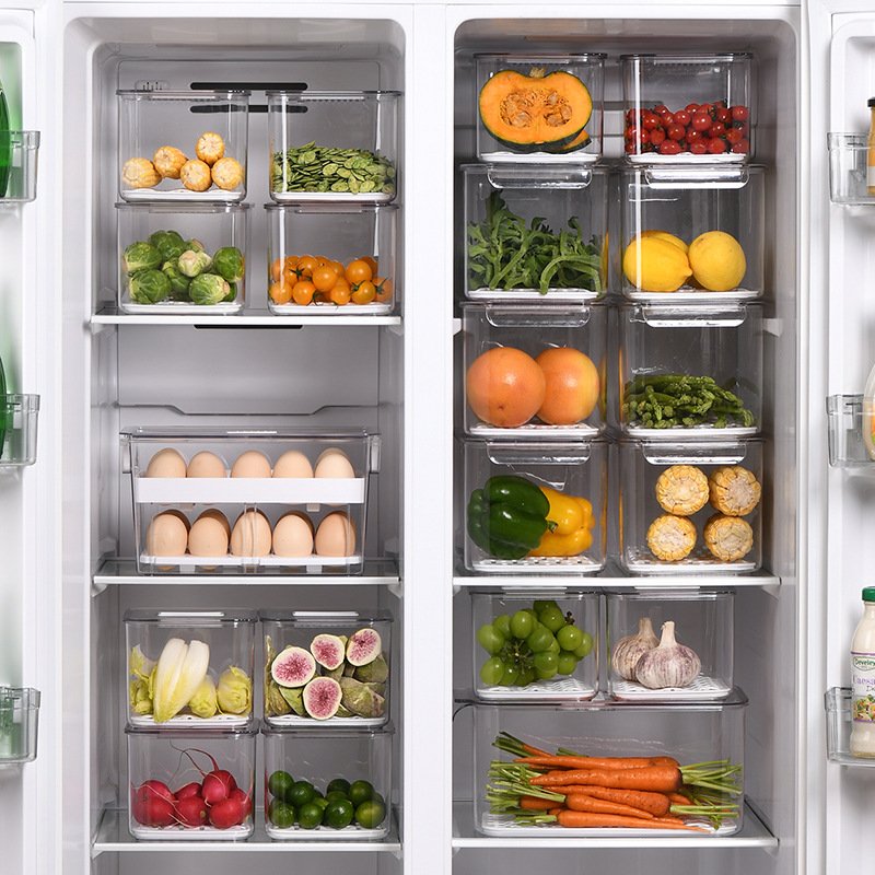 Kitchen Fridge Clear PET Food Fruits Vegetable Plastic Storage Bin Freezer Refrigerator Container Storage Boxes with Lid