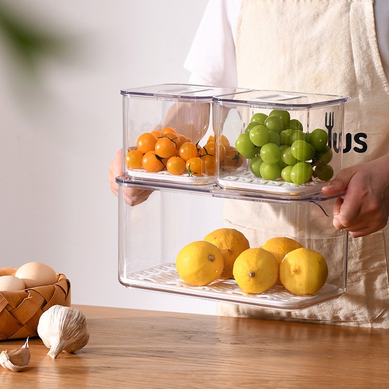 Kitchen Fridge Clear PET Food Fruits Vegetable Plastic Storage Bin Freezer Refrigerator Container Storage Boxes with Lid