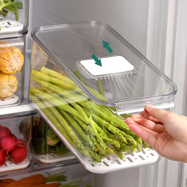 Kitchen Fridge Clear PET Food Fruits Vegetable Plastic Storage Bin Freezer Refrigerator Container Storage Boxes with Lid