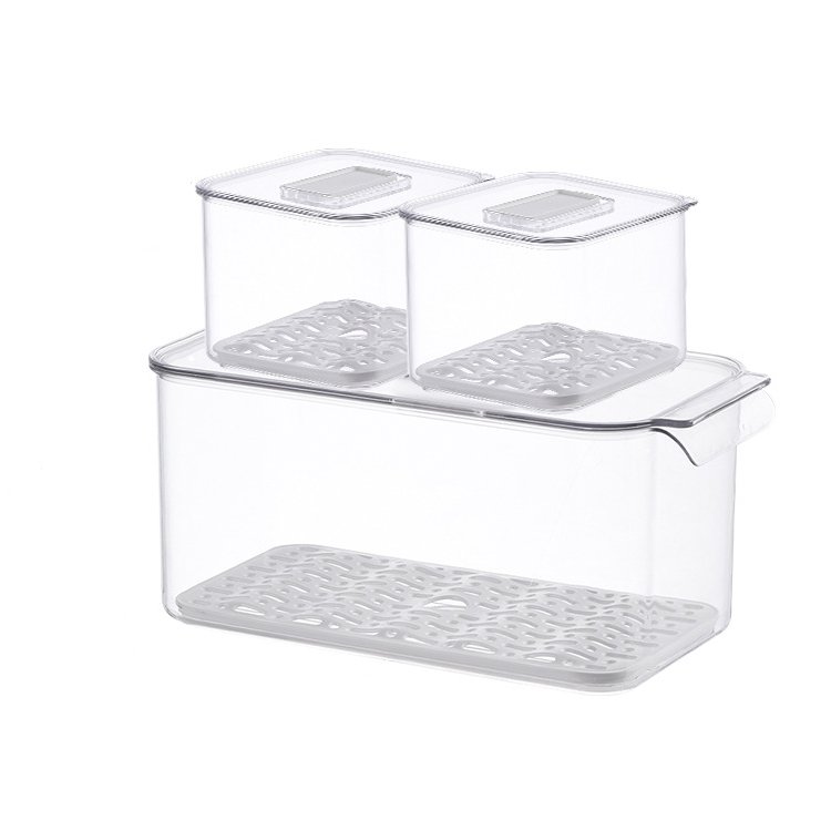 Kitchen Fridge Clear PET Food Fruits Vegetable Plastic Storage Bin Freezer Refrigerator Container Storage Boxes with Lid