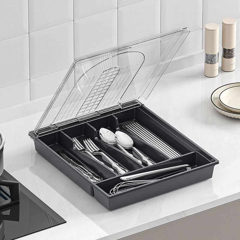 New Kitchen Utensils Cutlery Storage Box with Lid Cutlery Tray Drawer Organizer with Compartments