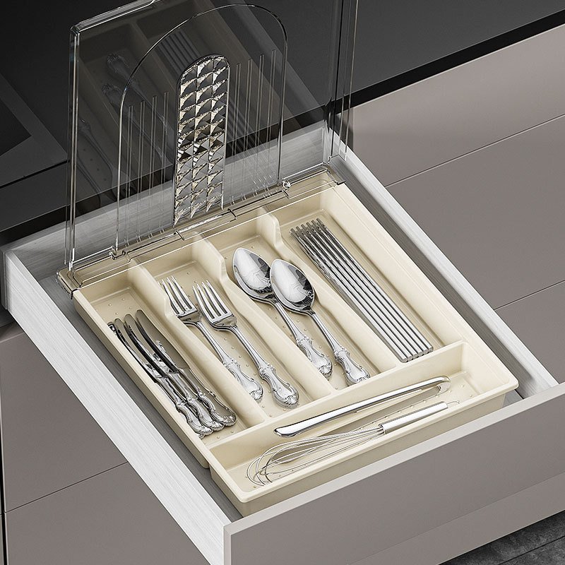 New Kitchen Utensils Cutlery Storage Box with Lid Cutlery Tray Drawer Organizer with Compartments