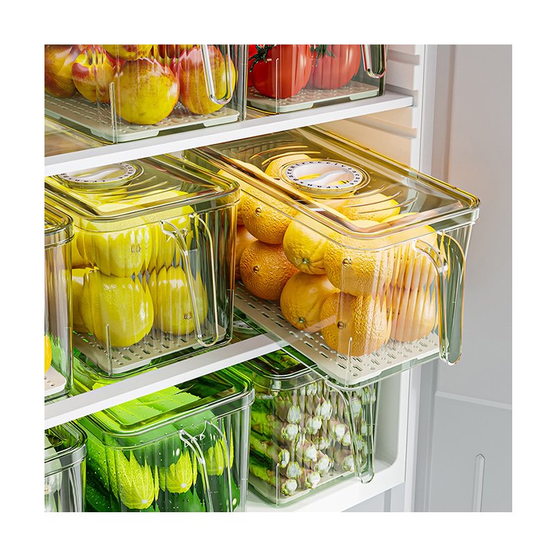 Wholesale Stackable Refrigerator Organizer Box Bpa-Free Clear Plastic Food Storage Box With Lid And Handle