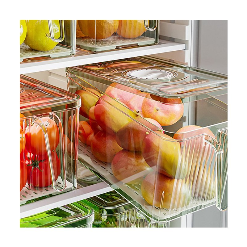 Wholesale Stackable Refrigerator Organizer Box Bpa-Free Clear Plastic Food Storage Box With Lid And Handle