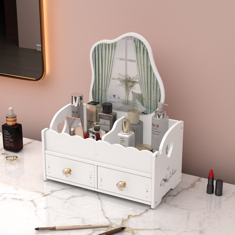 Creative Desktop Storage Box with Lovely Cloud Mirror Drawer Type Makeup Mirror Skin Care Products Integrated Plastic Bin Box