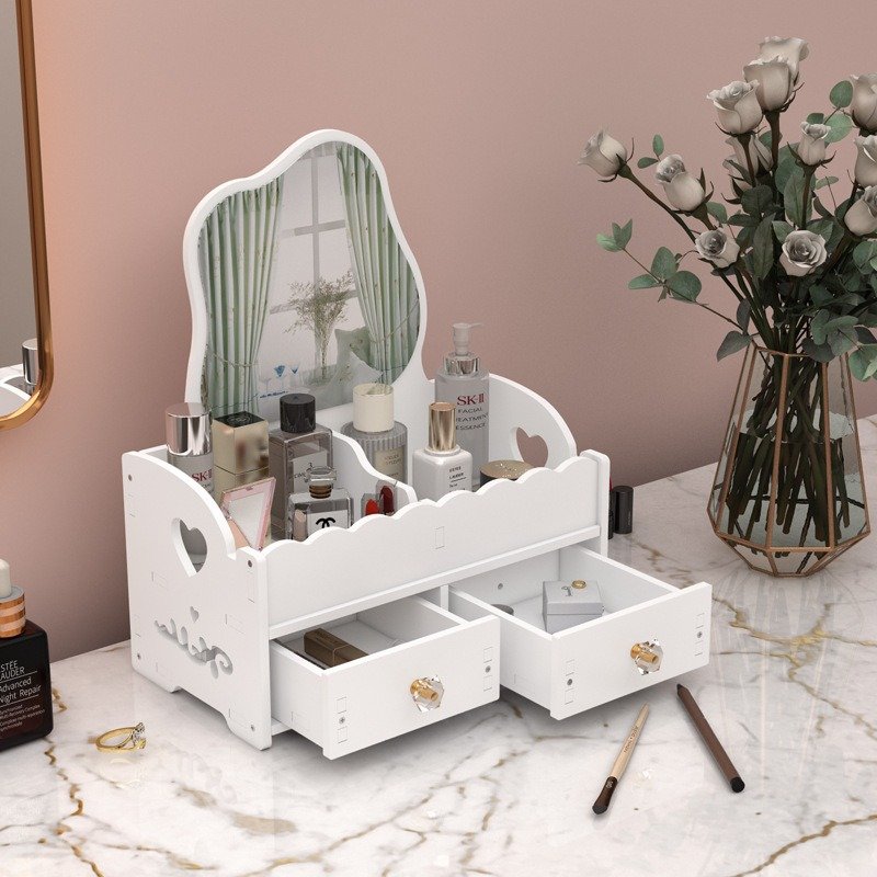 Creative Desktop Storage Box with Lovely Cloud Mirror Drawer Type Makeup Mirror Skin Care Products Integrated Plastic Bin Box
