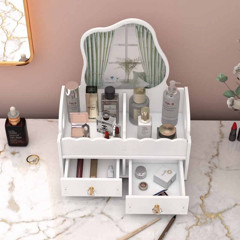 Creative Desktop Storage Box with Lovely Cloud Mirror Drawer Type Makeup Mirror Skin Care Products Integrated Plastic Bin Box