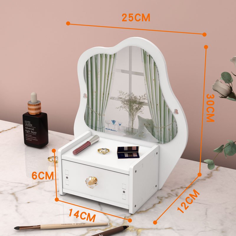 Creative Desktop Storage Box with Lovely Cloud Mirror Drawer Type Makeup Mirror Skin Care Products Integrated Plastic Bin Box