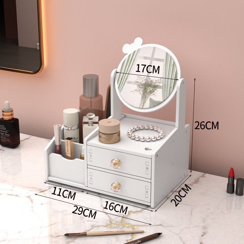 Creative Desktop Storage Box with Lovely Cloud Mirror Drawer Type Makeup Mirror Skin Care Products Integrated Plastic Bin Box