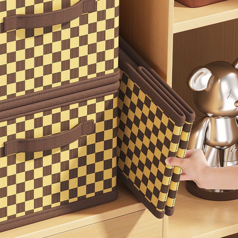 Checkerboard Pattern High Quality Fabric Storage Box Collapsible Clothing Underwear Socks Toys Closet Organizer