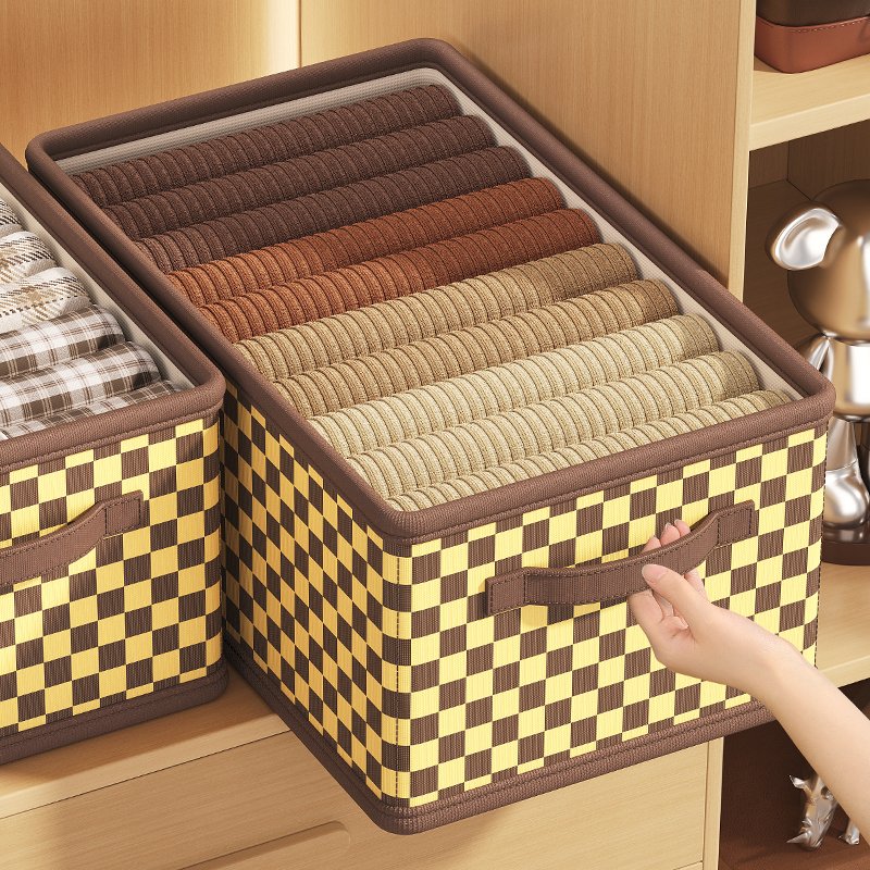 Checkerboard Pattern High Quality Fabric Storage Box Collapsible Clothing Underwear Socks Toys Closet Organizer
