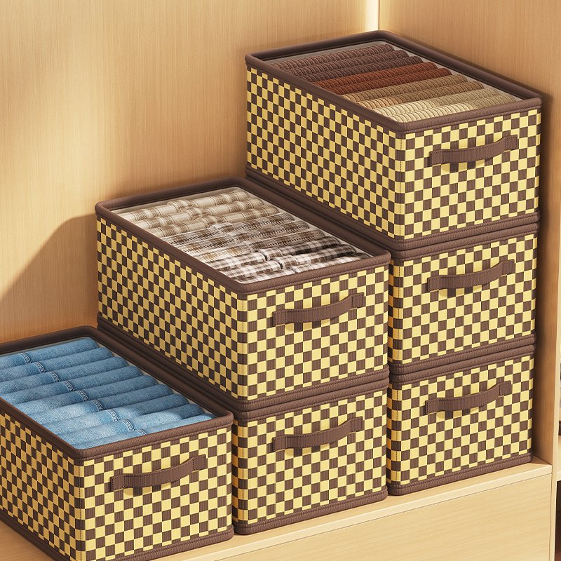 Checkerboard Pattern High Quality Fabric Storage Box Collapsible Clothing Underwear Socks Toys Closet Organizer