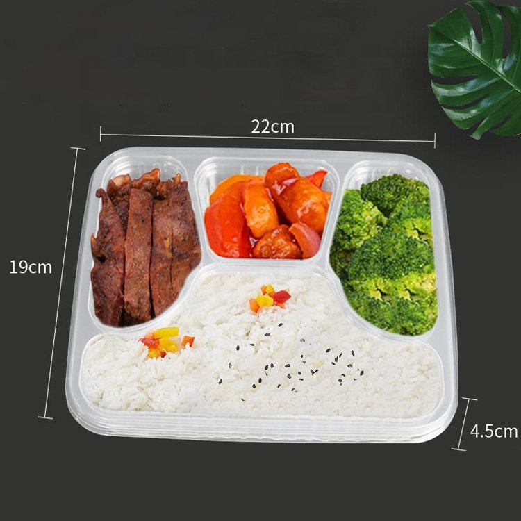 Disposable Microwavable Plastic biodegradable takeaway Fast Food 4 compartment food packaging lunch box with lid