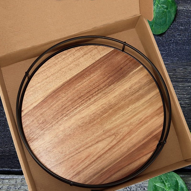 Acacia Wood Lazy Susan Organizer Round Food Storage Tray Kitchen Rotatable Storage Rack Desk Cabinet Rotating Tray
