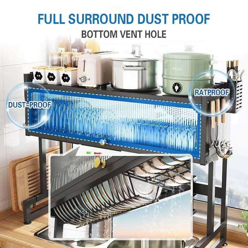 Metal Kitchen Sink Storage Bowl Cabinet Rack Countertop Dish Storage Cabinet Carbon Steel Kitchen Racks