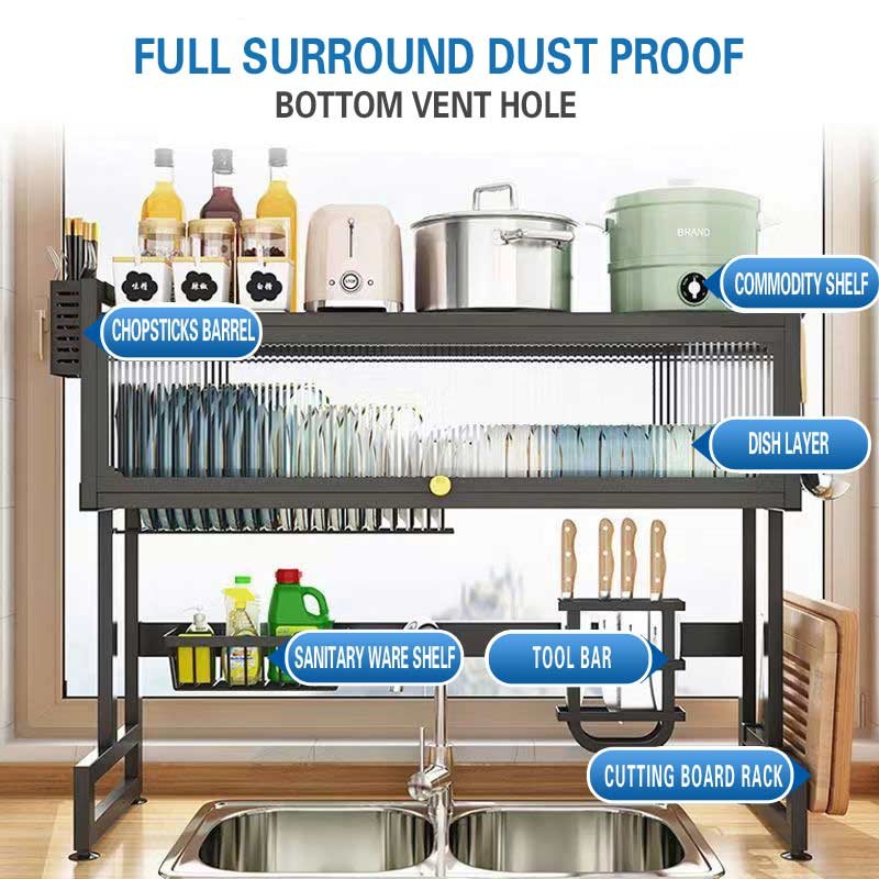 Metal Kitchen Sink Storage Bowl Cabinet Rack Countertop Dish Storage Cabinet Carbon Steel Kitchen Racks