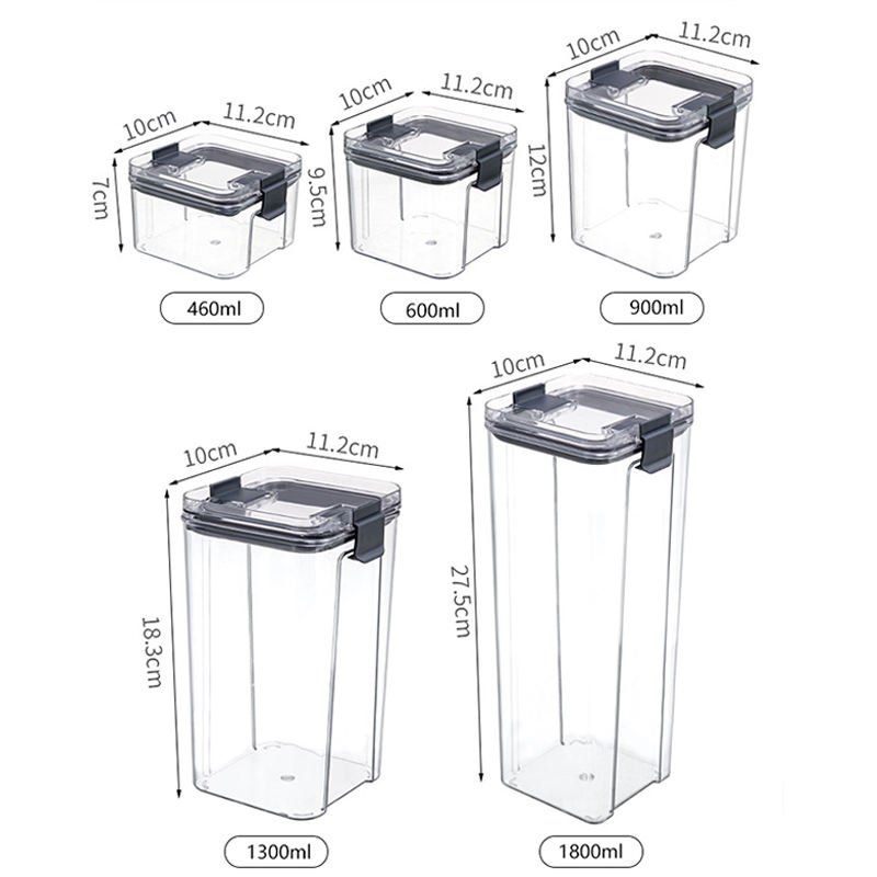 5 Size Modern Plastic Upright bins transparent food storage & containers for kitchen accessories with Silicone Sealed Ring
