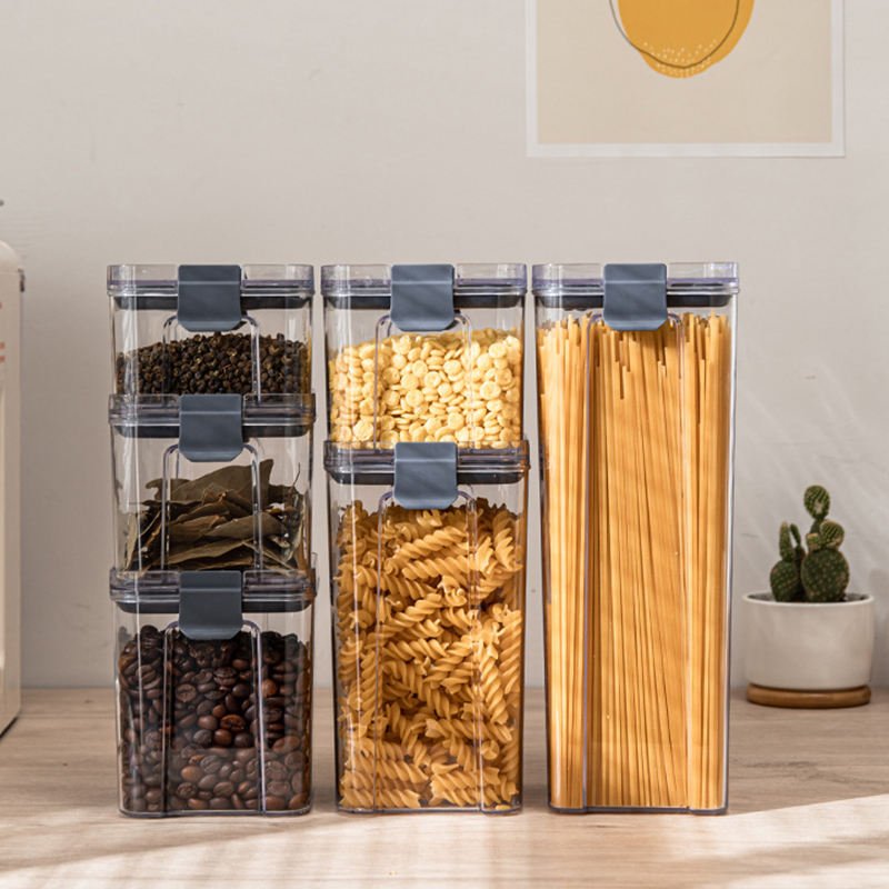 5 Size Modern Plastic Upright bins transparent food storage & containers for kitchen accessories with Silicone Sealed Ring