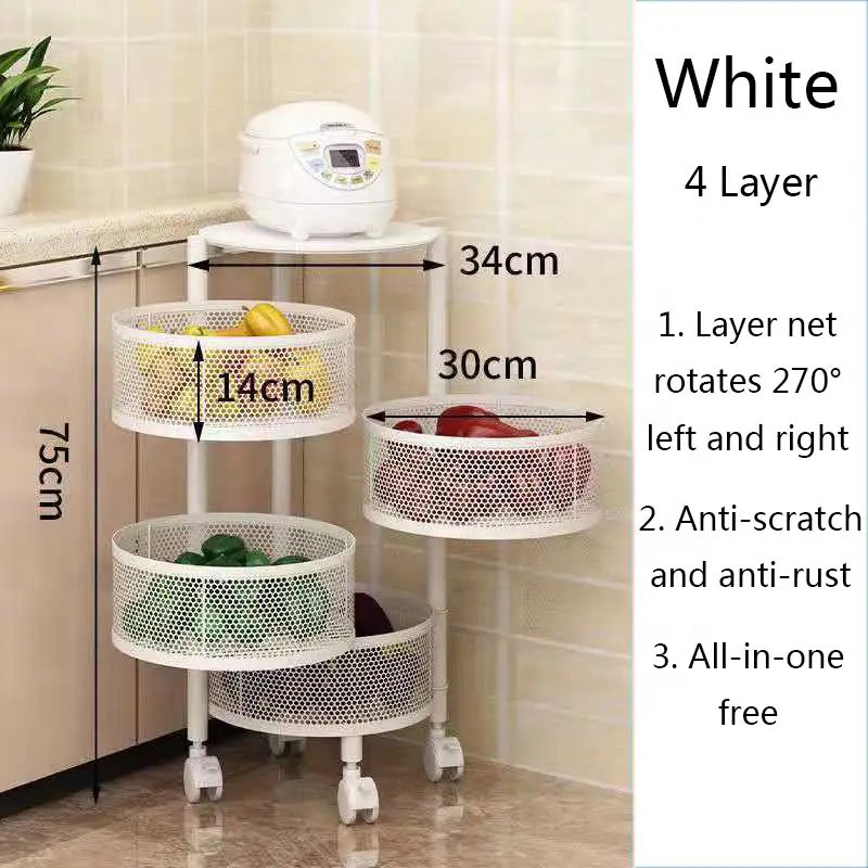 YUYANG Kitchen Organizer Multi-layer Metal Space-saving Shelf Kitchen Vegetable and Fruit Storage Rotatable Shelf