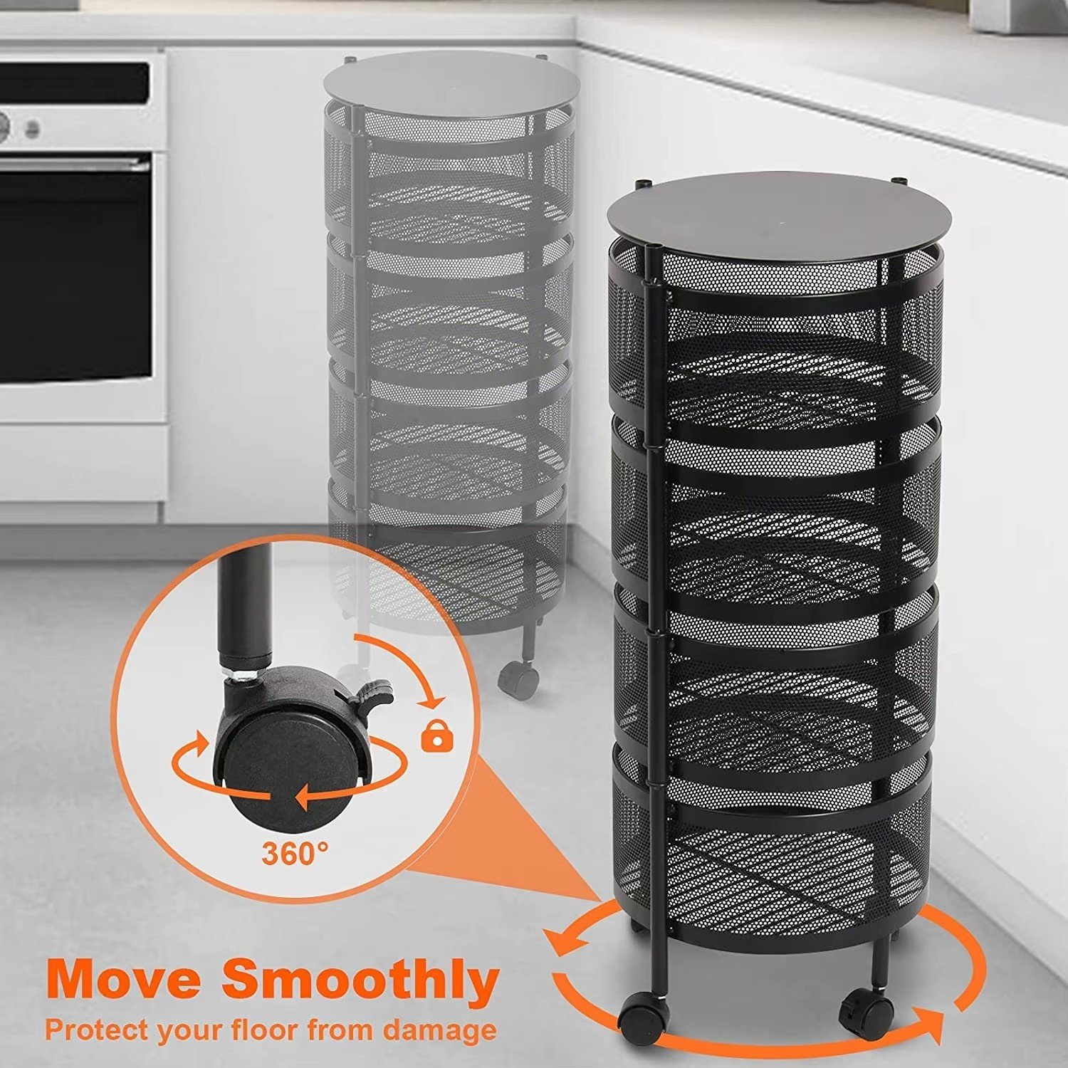 YUYANG Kitchen Organizer Multi-layer Metal Space-saving Shelf Kitchen Vegetable and Fruit Storage Rotatable Shelf