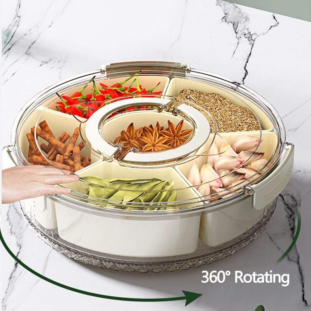 Divided Rotatable Serving Tray With Lid And Handle Snack Compartment Platters Fresh Keeping Food Storage Snack Box Container