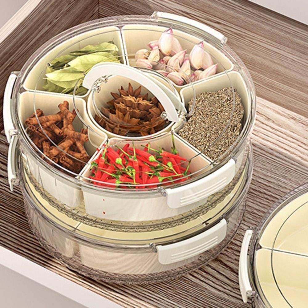 Divided Rotatable Serving Tray With Lid And Handle Snack Compartment Platters Fresh Keeping Food Storage Snack Box Container