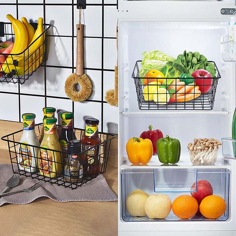 Freezer Refrigerator Wire Storage Baskets Food Storage Organizer Bin Stackable Metal Baskets With Built-In Handles