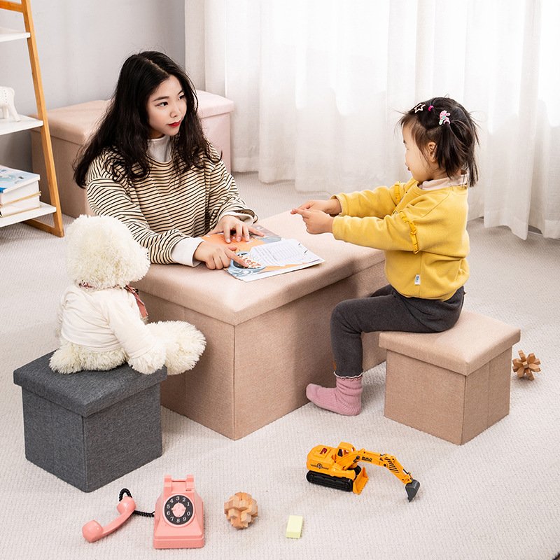 Ottoman 76 * 38 * 38 cm Foldable Storage Boxes Seat Foot Stool Storage Box with Lids for Kids Toys Bedroom, Hallway, Living Room