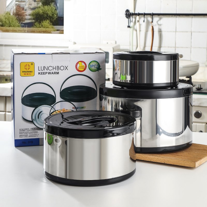 3 pcs Stainless steel heat preservation pot double layer thermal cooker luxury food warmer pot set food storage and container