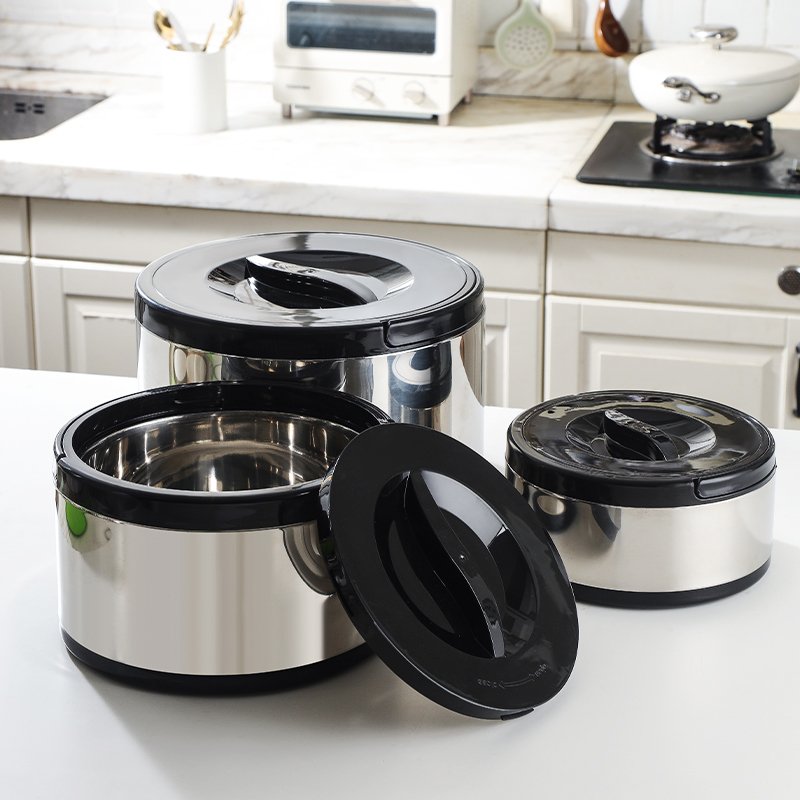 3 pcs Stainless steel heat preservation pot double layer thermal cooker luxury food warmer pot set food storage and container