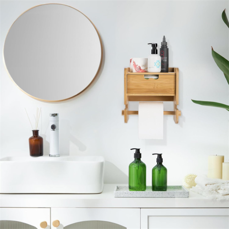 Bamboo Wall-Mounted Toilet Tissue Storage Rack Plastic Office Organizer and Dispenser for Paper Towels Food-Use Storage Box