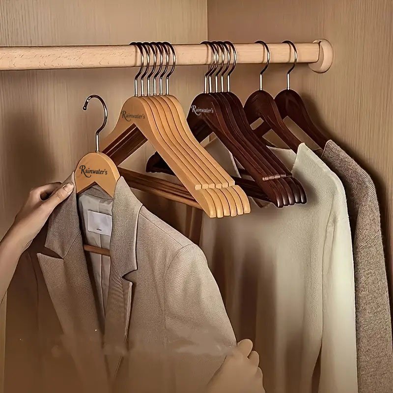 Customized Logo Hotel Luxury Wood Coat Clothes Hanger Wholesale Jacket Outerwear Shirt Hangers Wooden Suit Hanger For Clothing