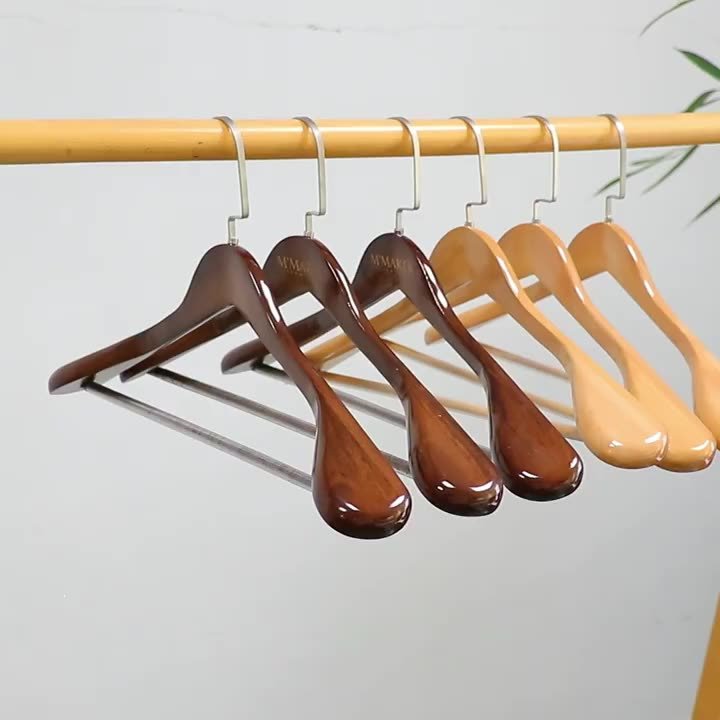 Customized Logo Hotel Luxury Wood Coat Clothes Hanger Wholesale Jacket Outerwear Shirt Hangers Wooden Suit Hanger For Clothing