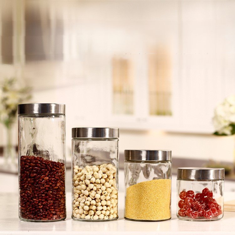Big Sealed Cans Sugar Glass Container Kitchen Large Storage Snack Canister With Stainless Steel/Iron Lid