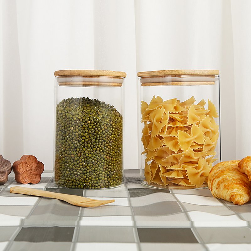 Manufacturers of Food Storage Containers Glass Food jar set with Bamboo Lid Airtight For Serving Tea Coffee Flour Sugar