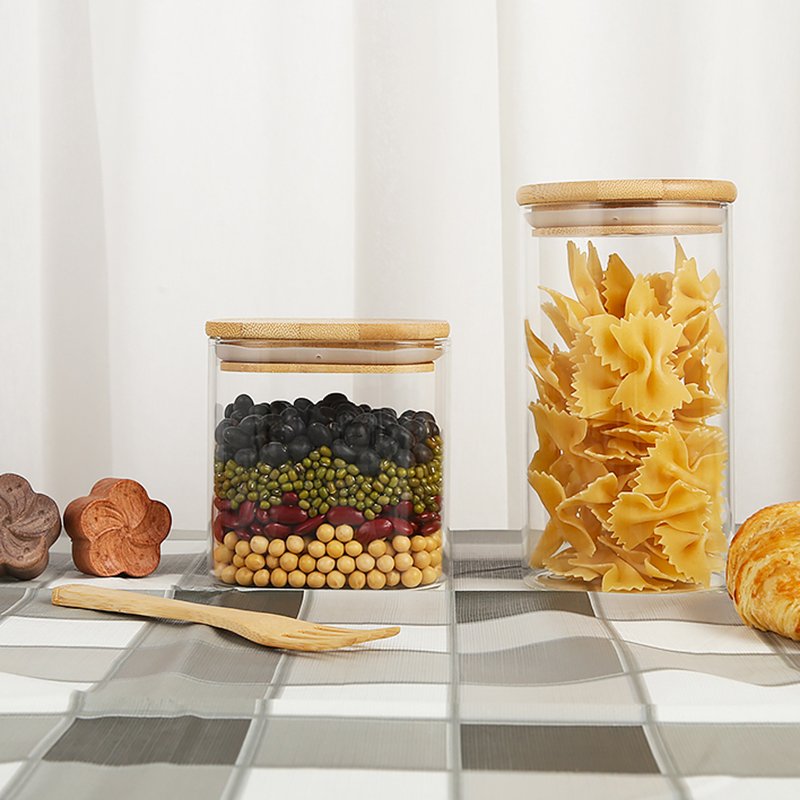 Manufacturers of Food Storage Containers Glass Food jar set with Bamboo Lid Airtight For Serving Tea Coffee Flour Sugar