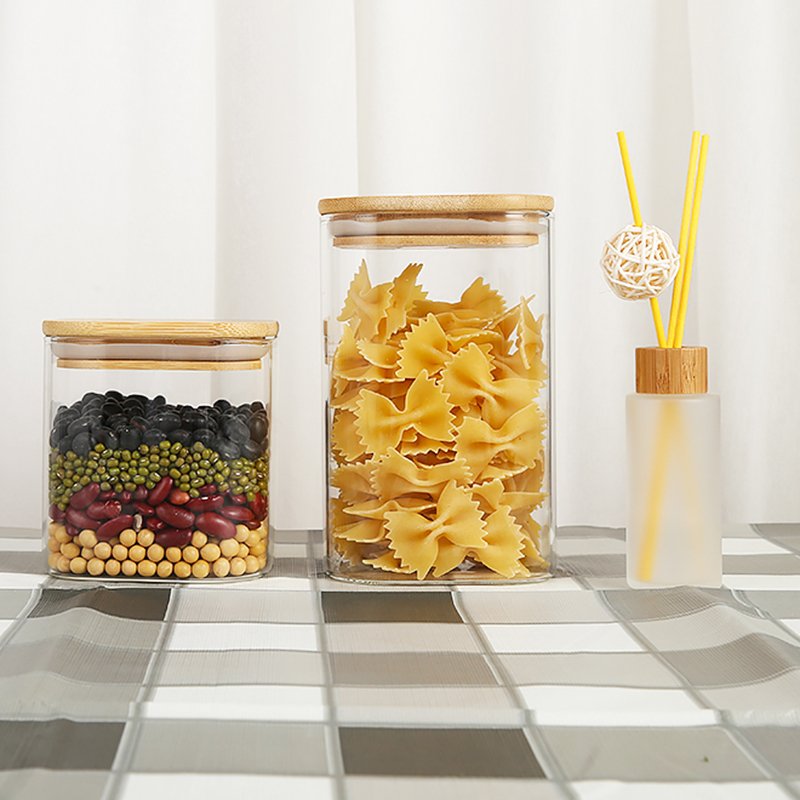 Manufacturers of Food Storage Containers Glass Food jar set with Bamboo Lid Airtight For Serving Tea Coffee Flour Sugar