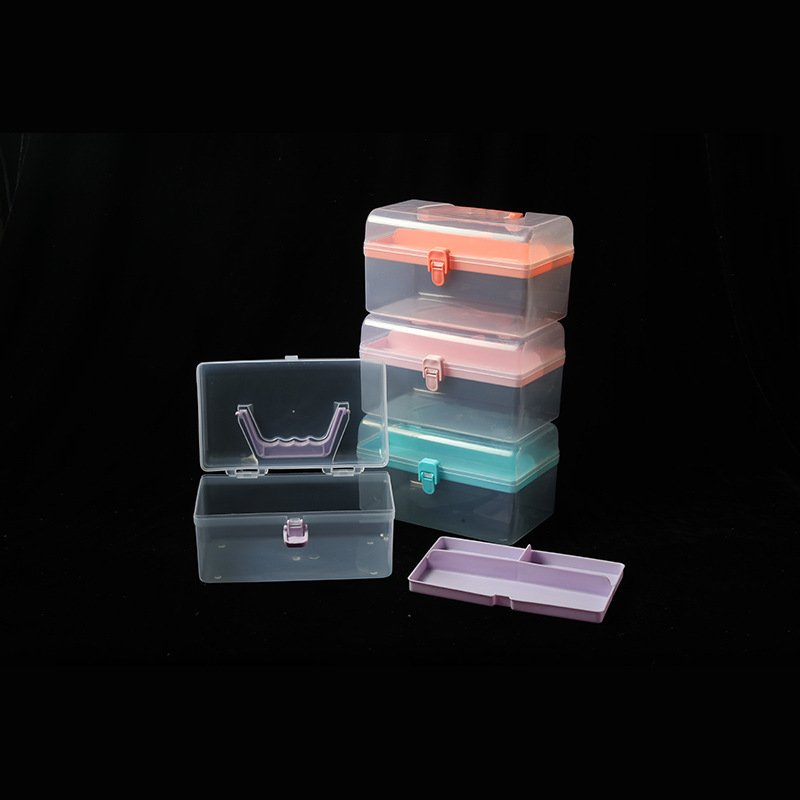 Multifunctional double-layer plastic transparent storage box portable stationery 2 layer manicure