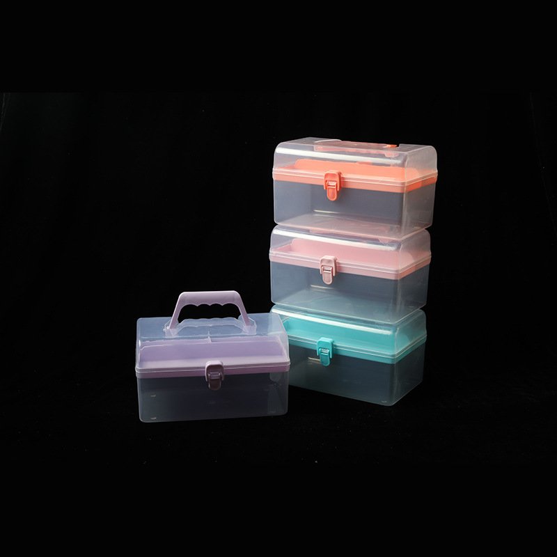 Multifunctional double-layer plastic transparent storage box portable stationery 2 layer manicure