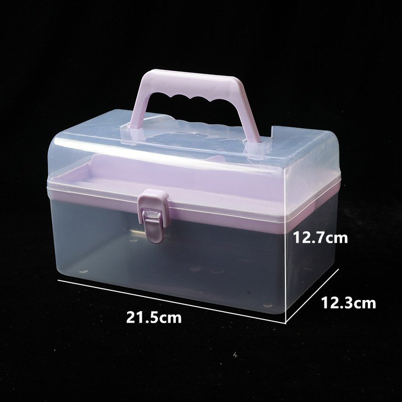 Multifunctional double-layer plastic transparent storage box portable stationery 2 layer manicure