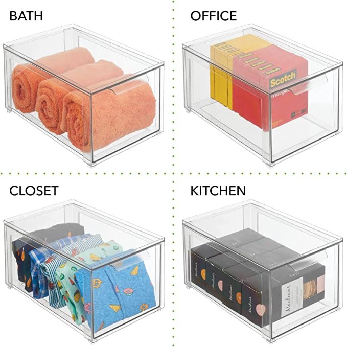2-Pack Stackable Makeup Organizer Storage Drawers, PET clear Organizer for Vanity, sink,Pantry,Home Organizing and Storage