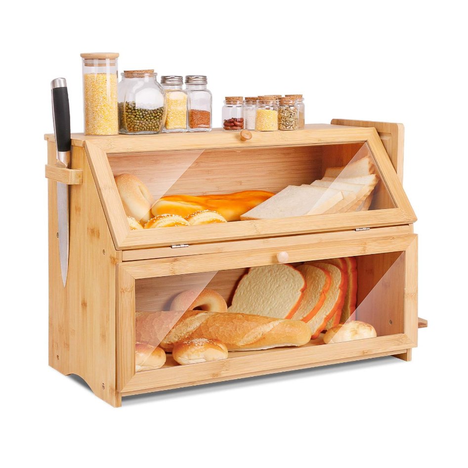 Leader Accessories Double Decker Bamboo Bread Bin 2-Layer Bread Box