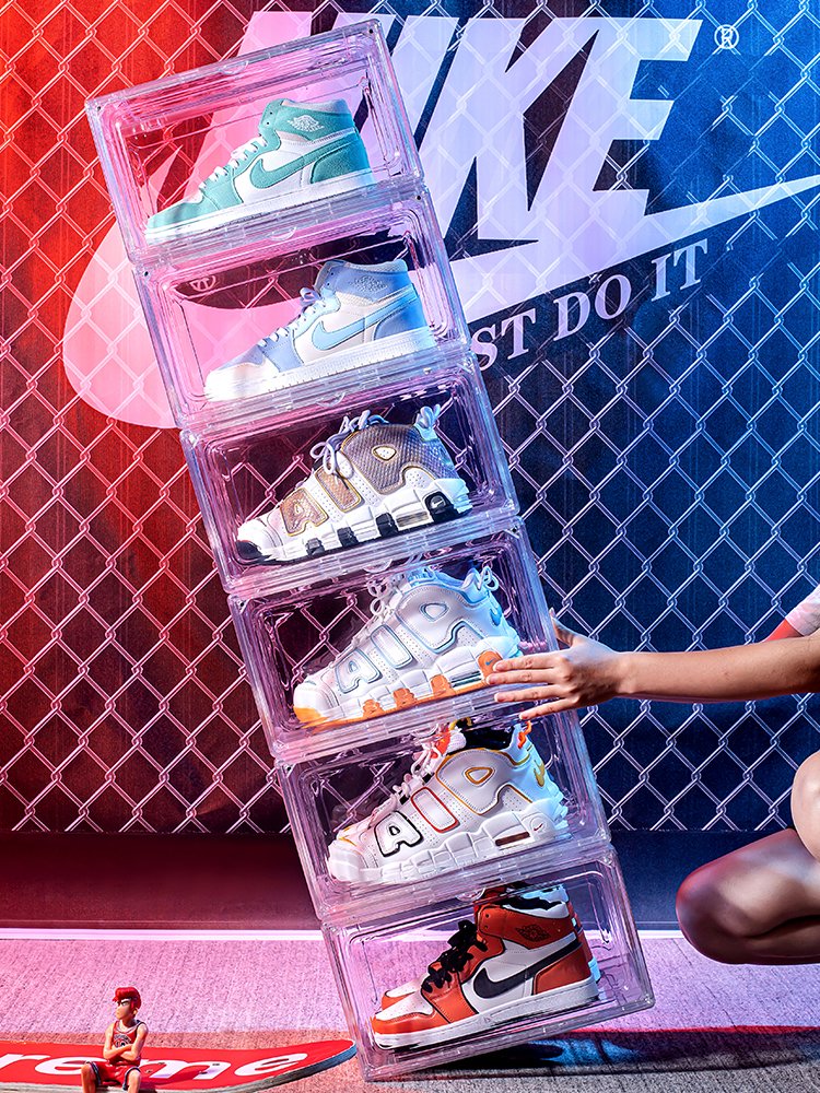 Wholesale Transparent Plastic Sneaker Stackable Drop Front Drawer Type Magnetic Acrylic Storage Shoe