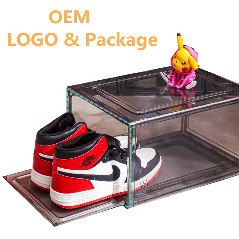 Wholesale Transparent Plastic Sneaker Stackable Drop Front Drawer Type Magnetic Acrylic Storage Shoe